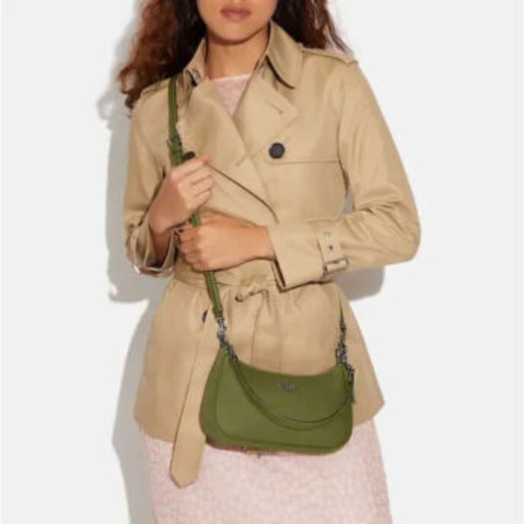 Coach Teri Shoulder Bag Crossbody Pebble Leather Suede Olive Green CC324 - Picture 3 of 6